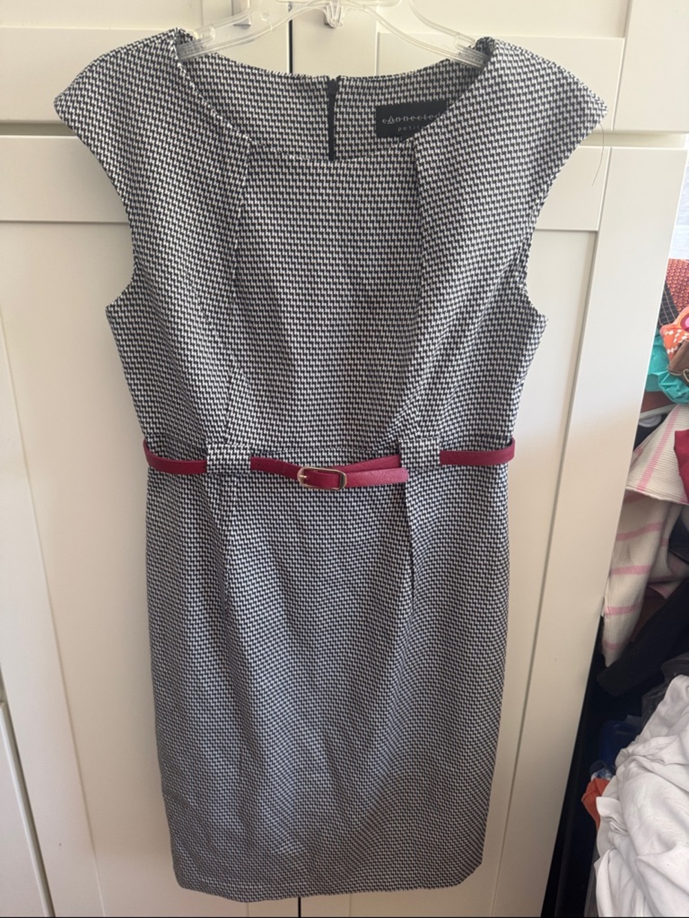 connected apparel Black-and-White Houndstooth Midi Dress